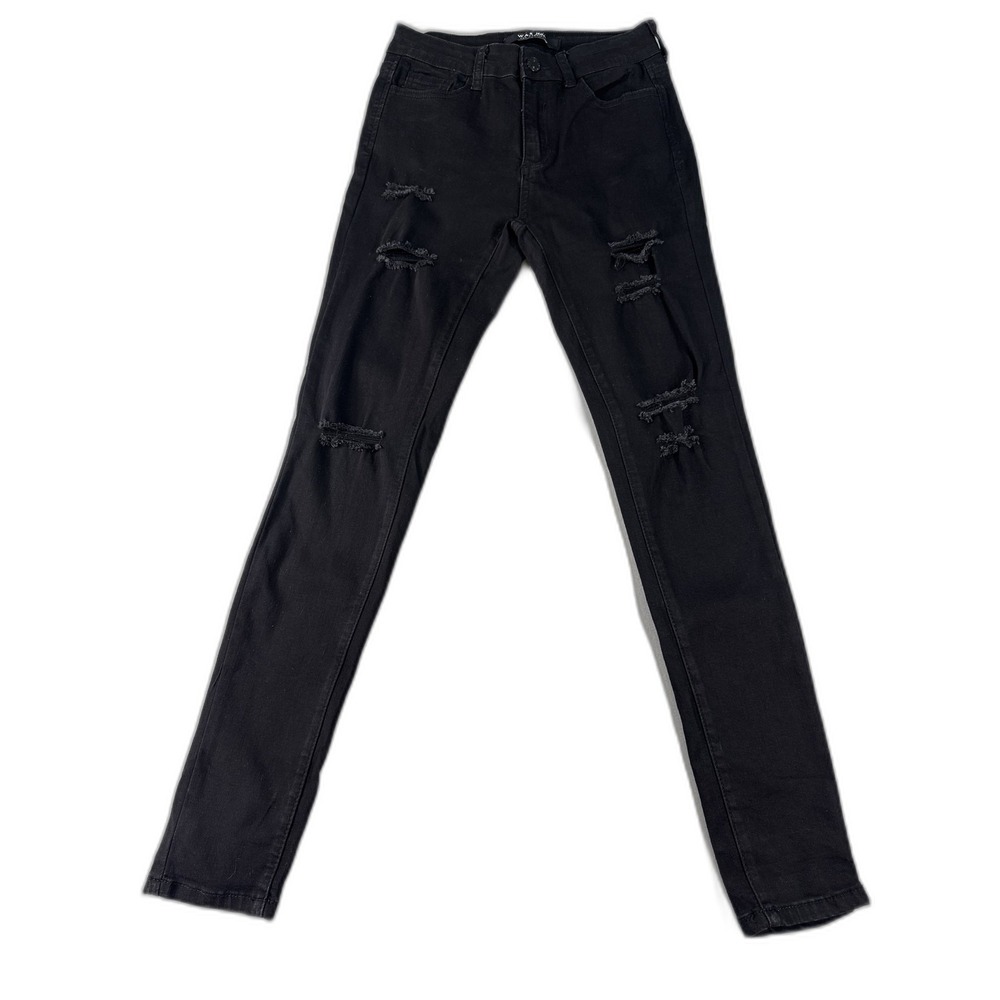 WAX Skinny Distressed‎ Ripped Black Jeans 6 Womens Denim High Waist Pants Faded